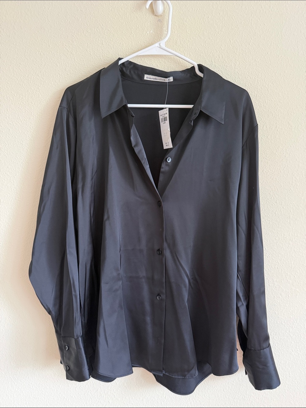 Abercrombie & Fitch Black Satin Button-Down Blouse